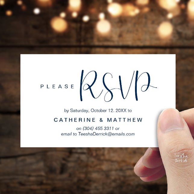 Carte D'accompagnement  Elegant "Wedding RSVP" Reminder Details (Elegant "Wedding RSVP" Reminder Details Enclosure Card Navy Blue)