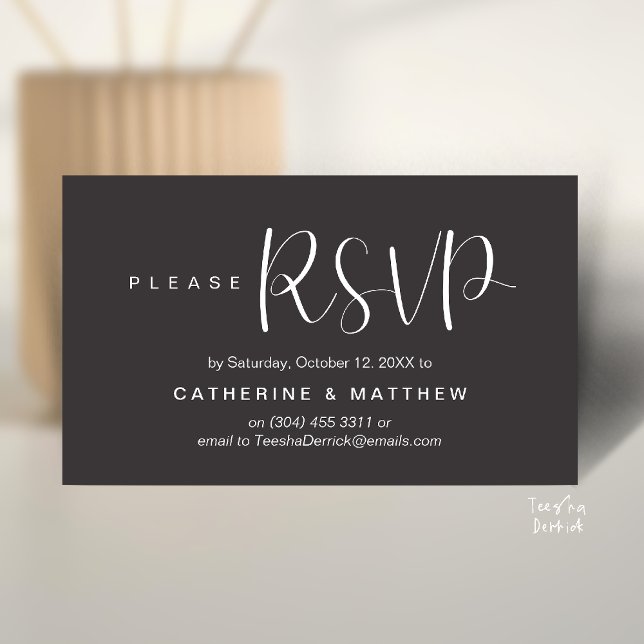 Carte D'accompagnement  Elegant "Wedding RSVP" Reminder Details (Elegant "Wedding RSVP" Reminder Details Enclosure Card Charcoal Grey)