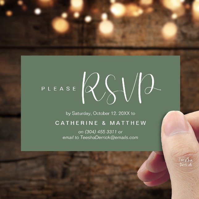 Carte D'accompagnement  Elegant "Wedding RSVP" Reminder Details (Elegant "Wedding RSVP" Reminder Details Enclosure Card Sage Green)