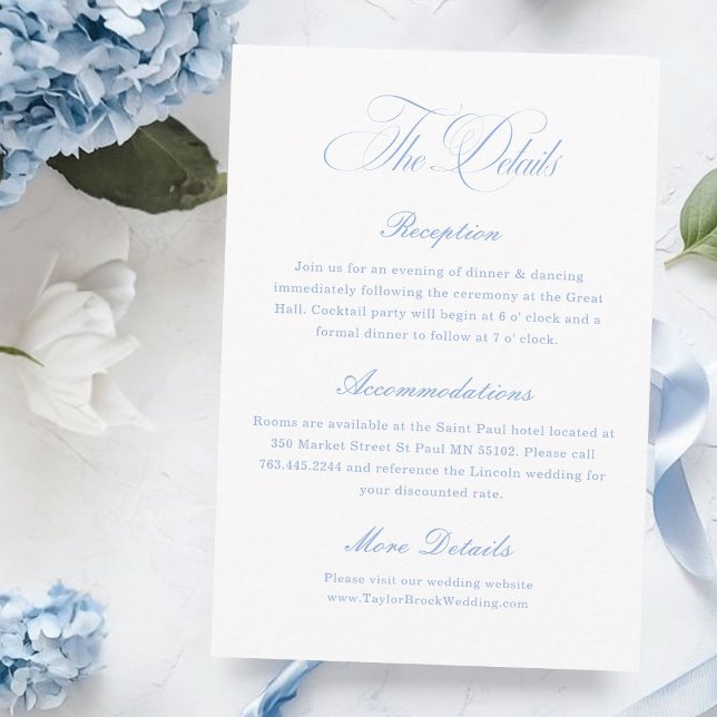 Carte D'accompagnement Elegant White and Dusty Blue Wedding Details  (Créateur téléchargé)