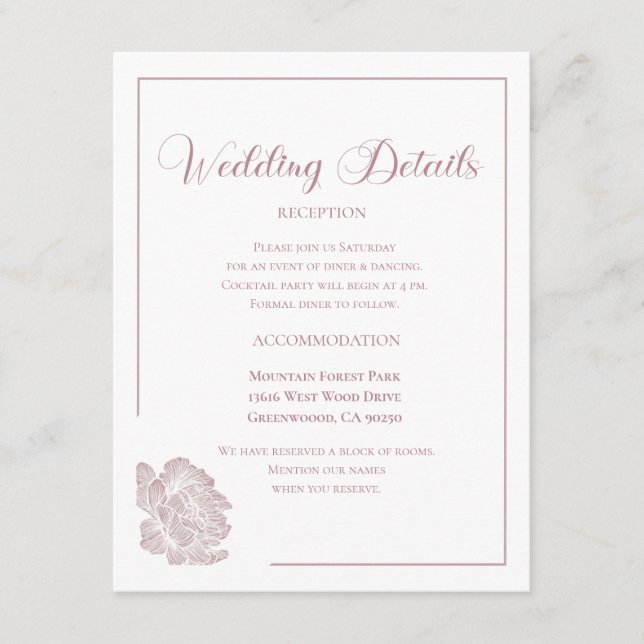 Carte D'accompagnement Elegant White Dusty Pink Floral Wedding (Devant)