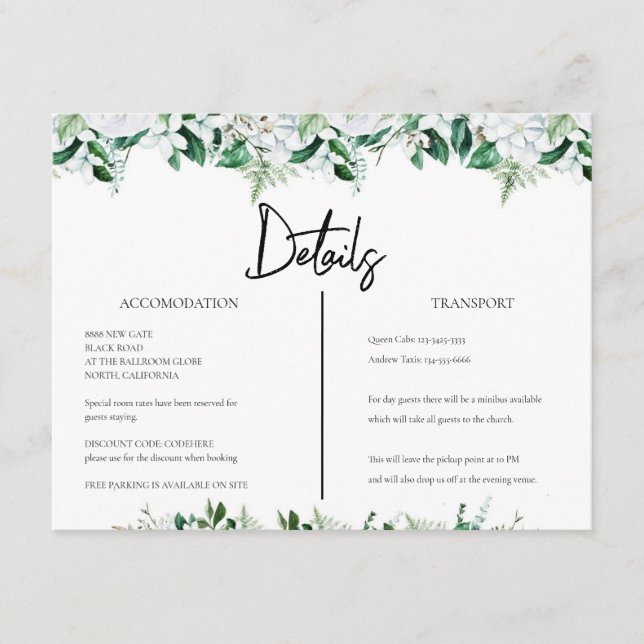 Carte D'accompagnement Elegant White Floral and Greenery Wedding (Devant)