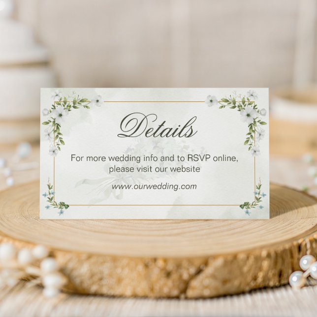 Carte D'accompagnement Elegant White Floral Wedding Details Card QR Code (Créateur téléchargé)