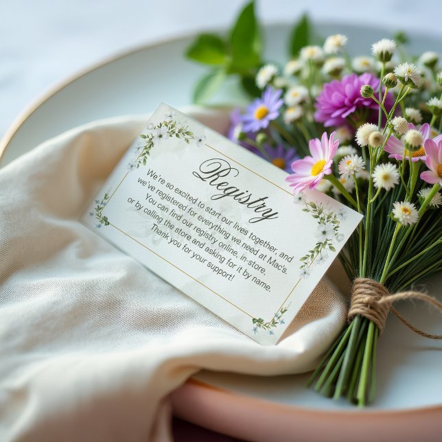 Carte D'accompagnement Elegant White Floral Wedding Registry Greenery (Créateur téléchargé)