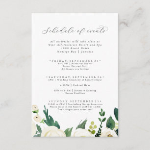 Carte D'accompagnement Elégant White Floral Weekend Horaire des événement