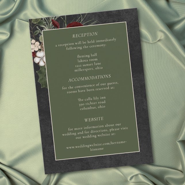 Carte D'accompagnement Elegant Winter Berries & Pine Black Wedding (Elegant Winter Berries & Pine Black Wedding Enclosure Card)