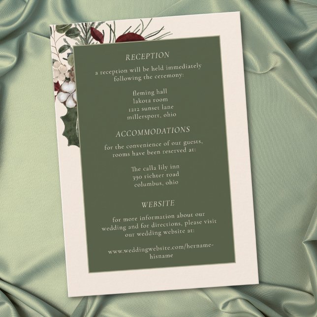 Carte D'accompagnement Elegant Winter Berries & Pine Ivory Wedding (Elegant Winter Berries & Pine Ivory Wedding Enclosure Card)