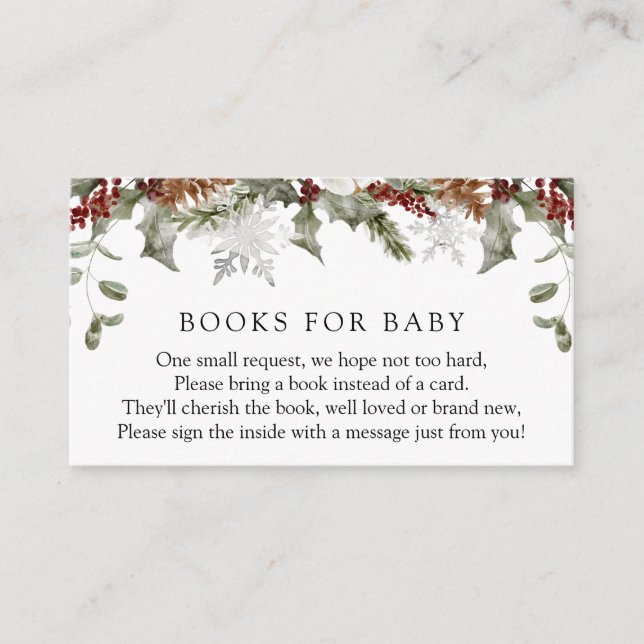 Carte D'accompagnement Elégant Winter Floral Books for Baby Request (Devant)