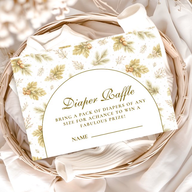 Carte D'accompagnement Elegant Woodland Leaves Baby Shower Diapper Raffle (Créateur téléchargé)