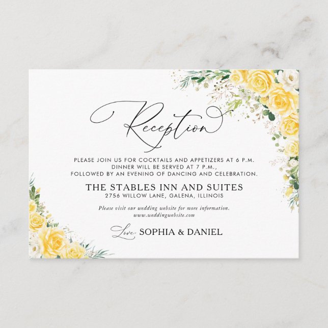 Carte D'accompagnement Elegant Yellow Wedding Reception Card (Devant)