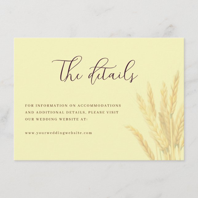 Carte D'accompagnement Elegant Yellow Wheat Stalks (Devant)