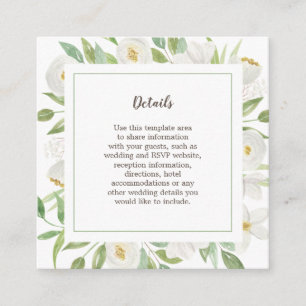 Carte D'accompagnement Elégante aquarelle blanc Floral Détails Mariage