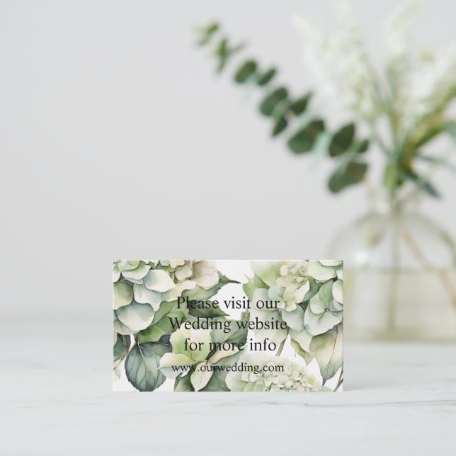 Carte D'accompagnement Elégante aquarelle blanche vert hydrangée florale (Debout devant)