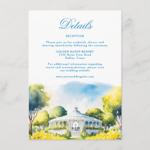 Carte D'accompagnement Elégante aquarelle bleu Mariage Détails de la réce