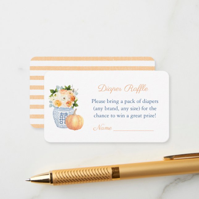 Carte D'accompagnement Elégante aquarelle Chute Baby shower Déchets Raffl (Devant/Arrière en situation)