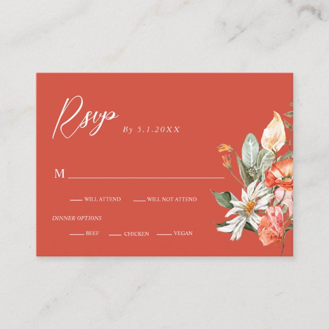 Carte D'accompagnement Elégante aquarelle Coral Fleurs de mariage RSVP (Devant)