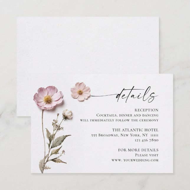 Carte D'accompagnement Elégante aquarelle Fleurs sauvages Détails du Mari (Devant / Derrière)