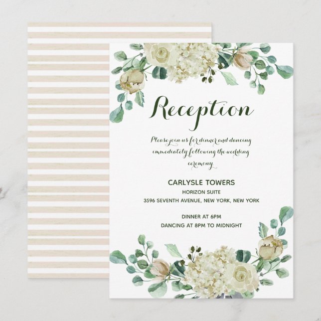 Carte D'accompagnement Elégante aquarelle Floral Mariage Réception (Devant / Derrière)