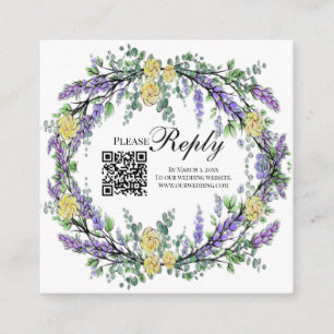 Carte D'accompagnement Elégante aquarelle jaune rose lavande RSVP QR