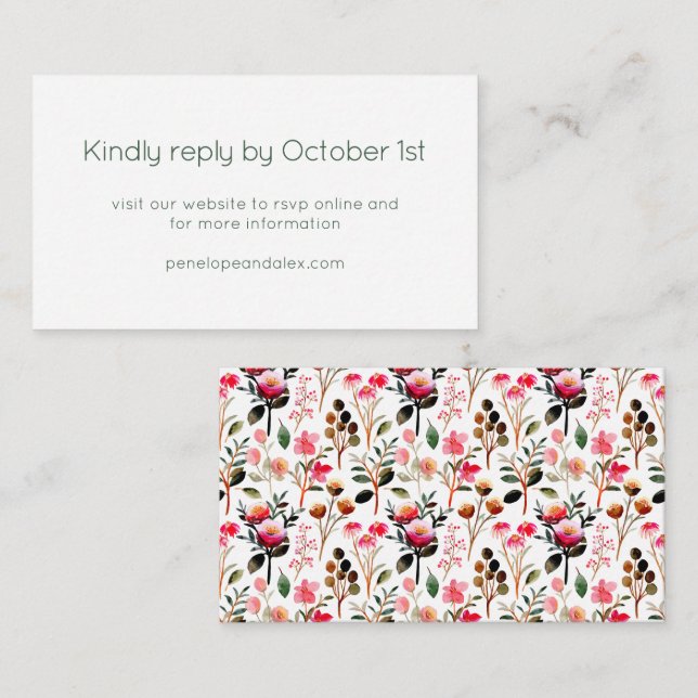 Carte D'accompagnement Elégante aquarelle rose verdure Mariage RSVP (Devant / Derrière)