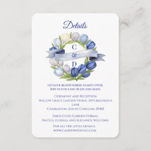 Carte D'accompagnement Elégante aquarelle Tulipe Mariage de couronne bleu
