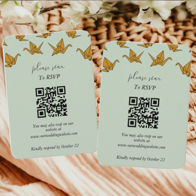 Carte D'accompagnement Elegante Boda de grúa de papel verde (Créateur téléchargé)