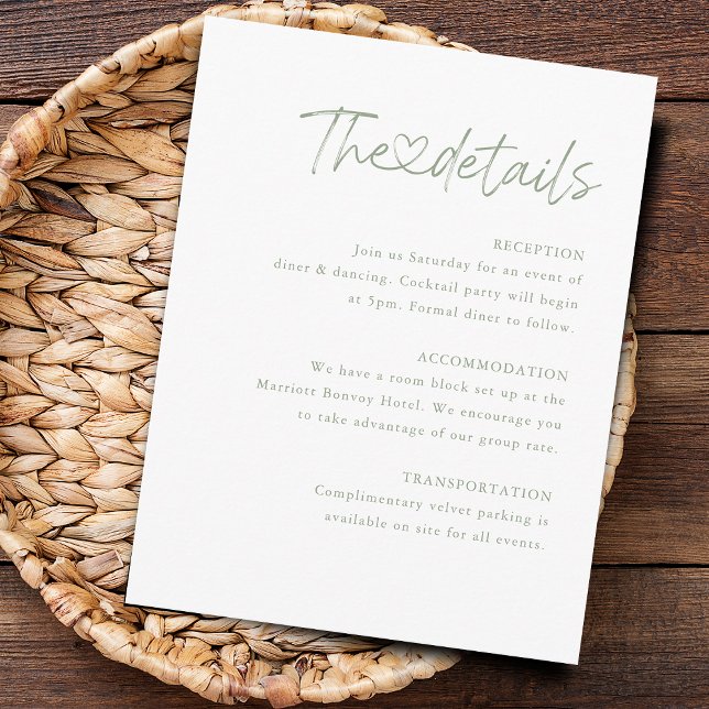 Carte D'accompagnement Élégante calligraphie Heart Détails du Mariage (Elegant Calligraphy Heart Wedding Details Enclosure Card)