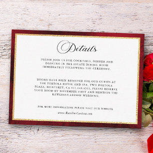 Carte D'accompagnement Élégante calligraphie Mariage rouge et or