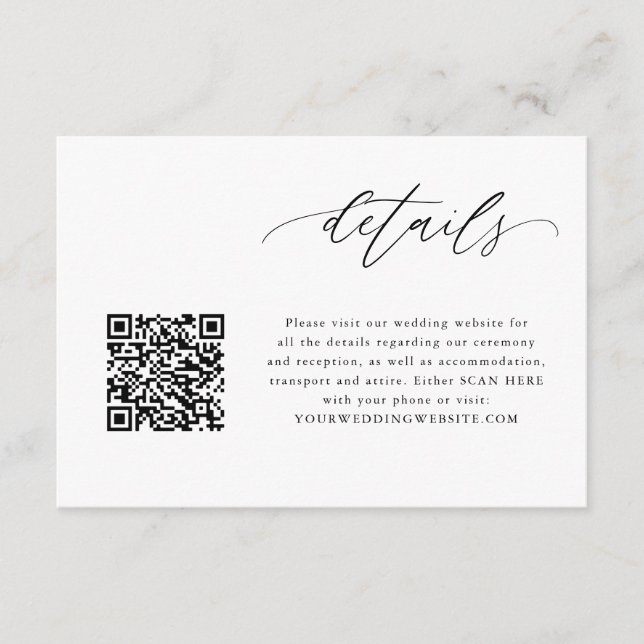 Carte D'accompagnement Élégante calligraphie QR Code Mariage Détails Cart (Devant)