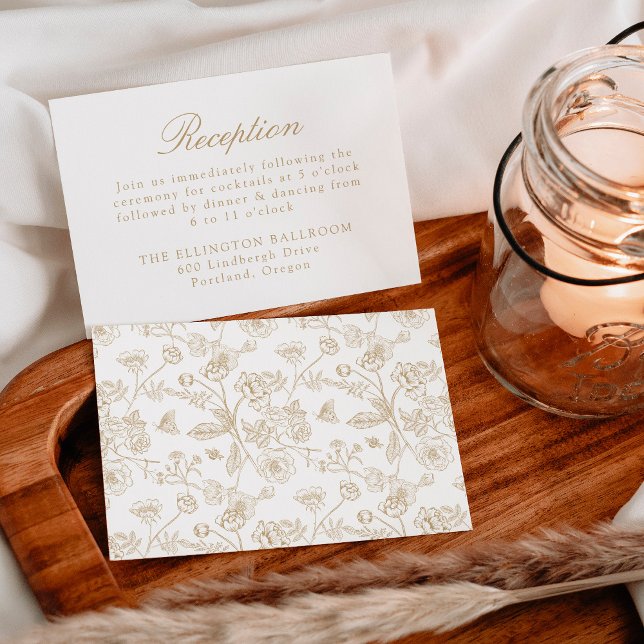 Carte D'accompagnement Elégante Chinoiserie Or Floral Mariage Réception (Créateur téléchargé)