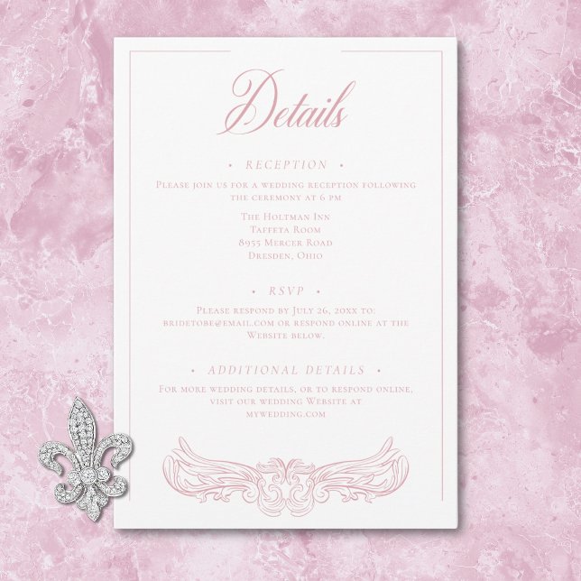 Carte D'accompagnement Élégante Chinoiserie rose Mariage de crête d'oisea (Elegant Pink Chinoiserie Bird Crest Wedding Enclosure Card)