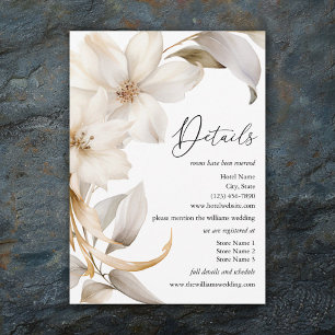 Carte D'accompagnement Elégante couleur beige et blanche Mariage floral