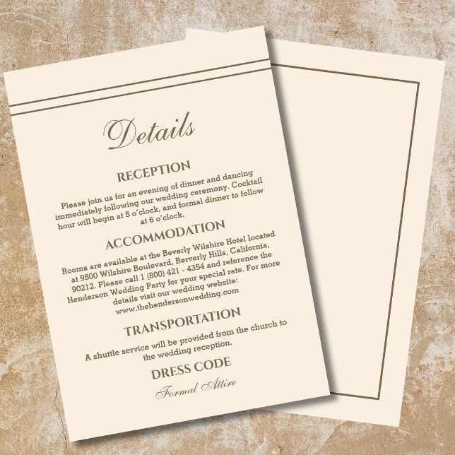 Carte D'accompagnement Elégante Crème Taupe Moderne Détails du Mariage (Créateur téléchargé)