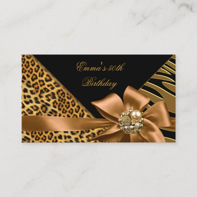 Carte D'accompagnement Elégante Direction Party Zebra Leopard Gold Black (Devant)