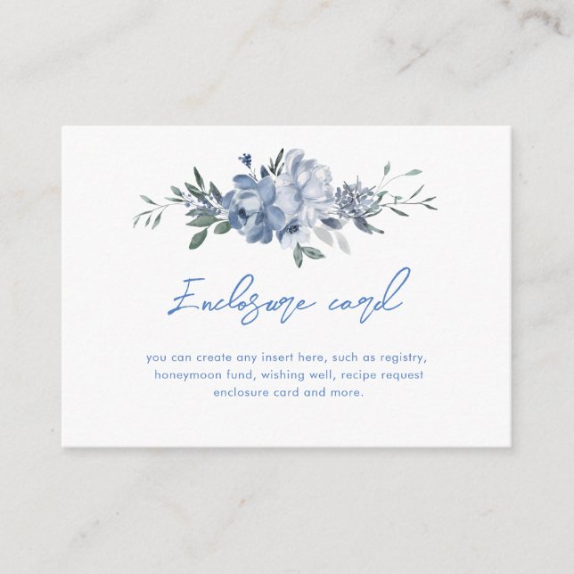 Carte D'accompagnement Élégante douche de mariage Dusty Blue Floral (Devant)