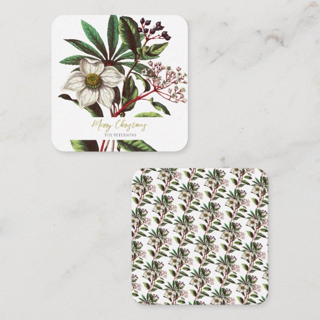 Carte D'accompagnement Élégante Fleur Rose de Noël Vintage (Devant / Derrière)