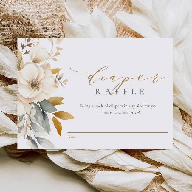 Carte D'accompagnement Élégante Fleurs neutres Baby shower Déchets Raffle (Créateur téléchargé)