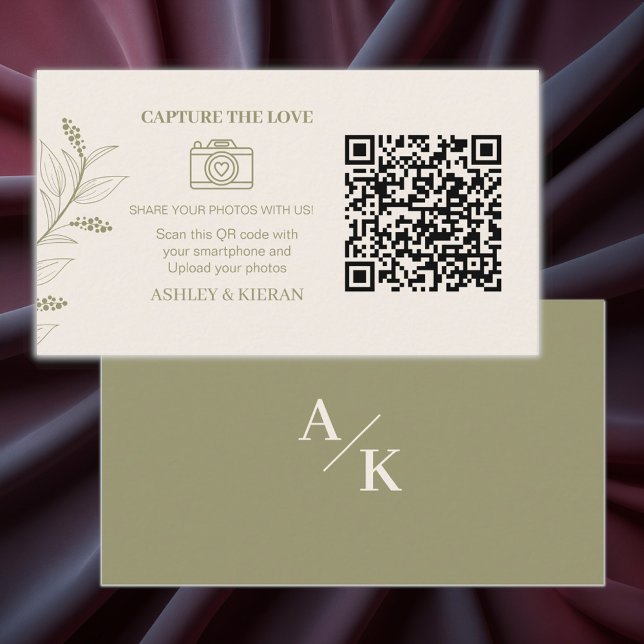 Carte D'accompagnement Elégante Floral Green Mariage Photos code QR, (Créateur téléchargé)