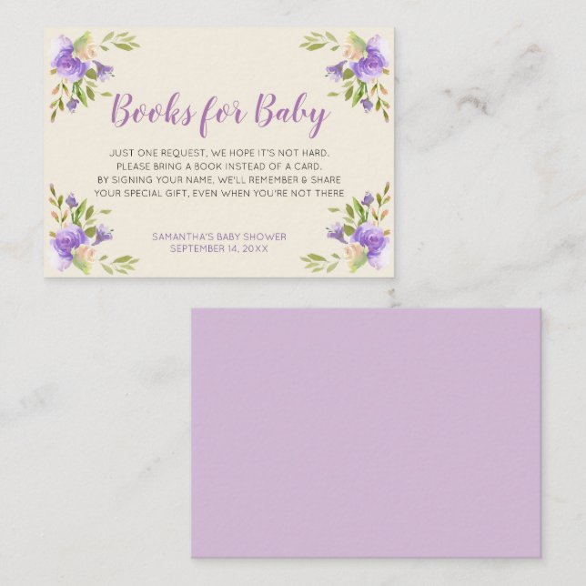 Carte D'accompagnement Élégante florale violette Apportez un Baby shower  (Devant / Derrière)