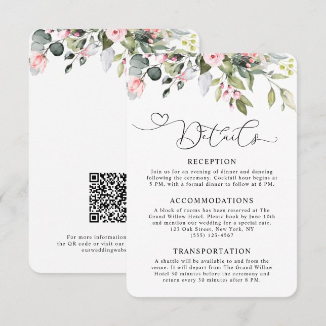Carte D'accompagnement Élégante flore d'eucalyptus Code QR de mariage (Devant / Derrière)