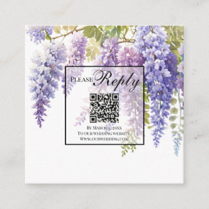 Carte D'accompagnement Elégante glycine d'aquarelle mauve douce code QR