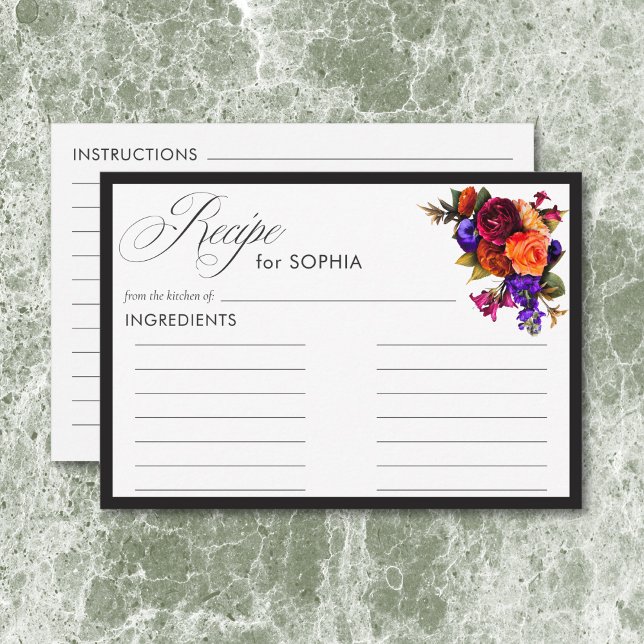 Carte D'accompagnement Élégante Moody Vibrant Harvest Floral Douche Recet (Elegant Moody Vibrant Harvest Floral Shower Recipe Enclosure Card)