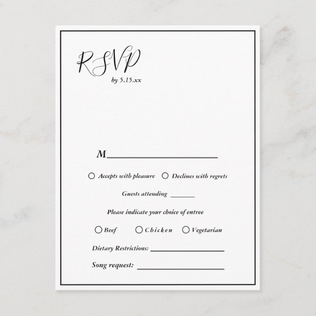 Carte D'accompagnement Élégante option de Mariage moderne RSVP (Devant)