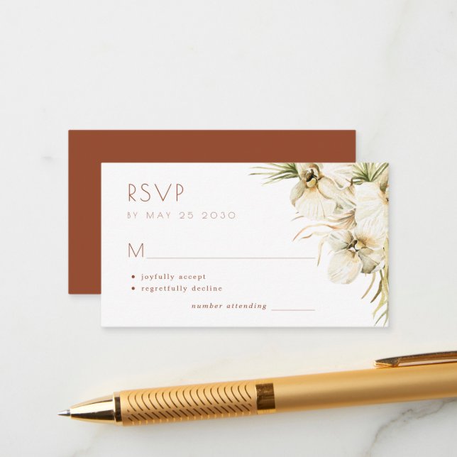 Carte D'accompagnement Elégante pampa herbe mariage floral RSVP (Devant/Arrière en situation)