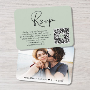 Carte D'accompagnement Élégante photo QR Code Mariage Sage RSVP