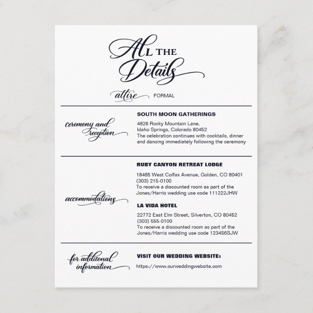 Carte D'accompagnement Élégante pochette d'informations de mariage minima (Devant)