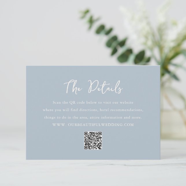Carte D'accompagnement Élégante Poudre Bleu QR Code moderne Mariage (Debout devant)