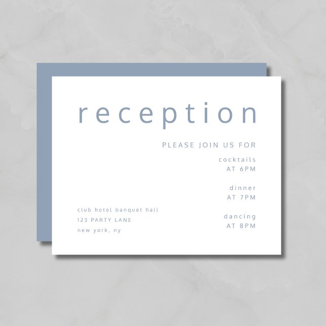 Carte D'accompagnement Elégante Réception de mariage bleu Dusty (Elegant Dusty Blue Wedding Reception Enclosure Card)