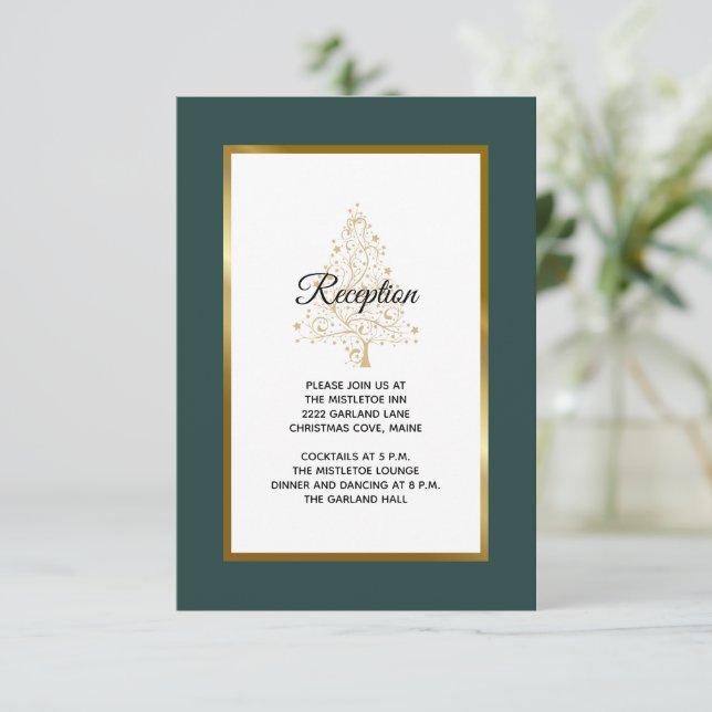 Carte D'accompagnement Elégante Réception de mariage d'hiver Emerald Gold (Debout devant)