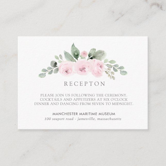 Carte D'accompagnement Elégante Réception De Mariage Floral Rose Botaniqu (Devant)